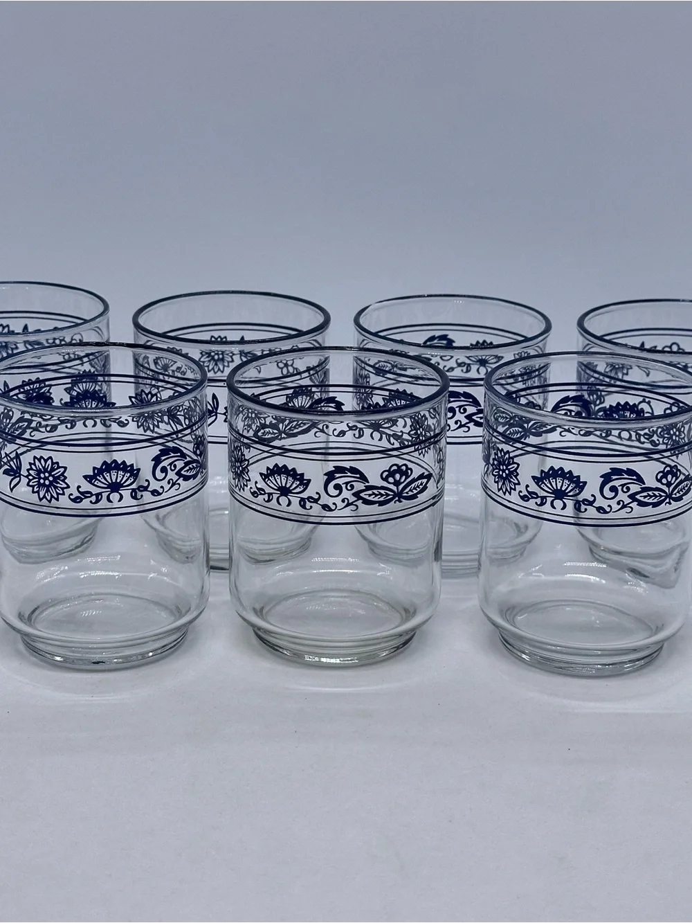 VTG 1970's Lot of 7 Libbey Corelle Old Towne Blue Onion 6oz Juice Glasses